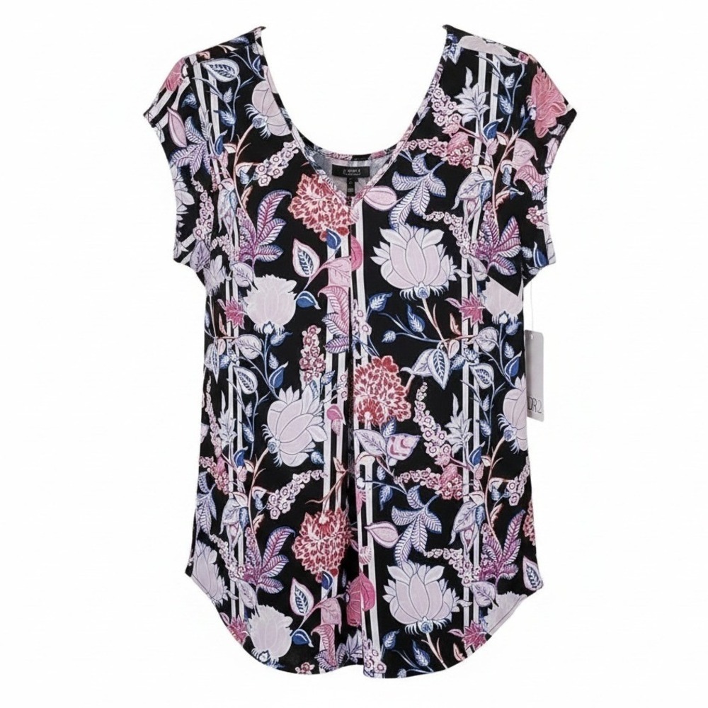 DR2 Office Shirttail Flowy Small NWT Floral Cap Sleeve V Neck Blouse Top